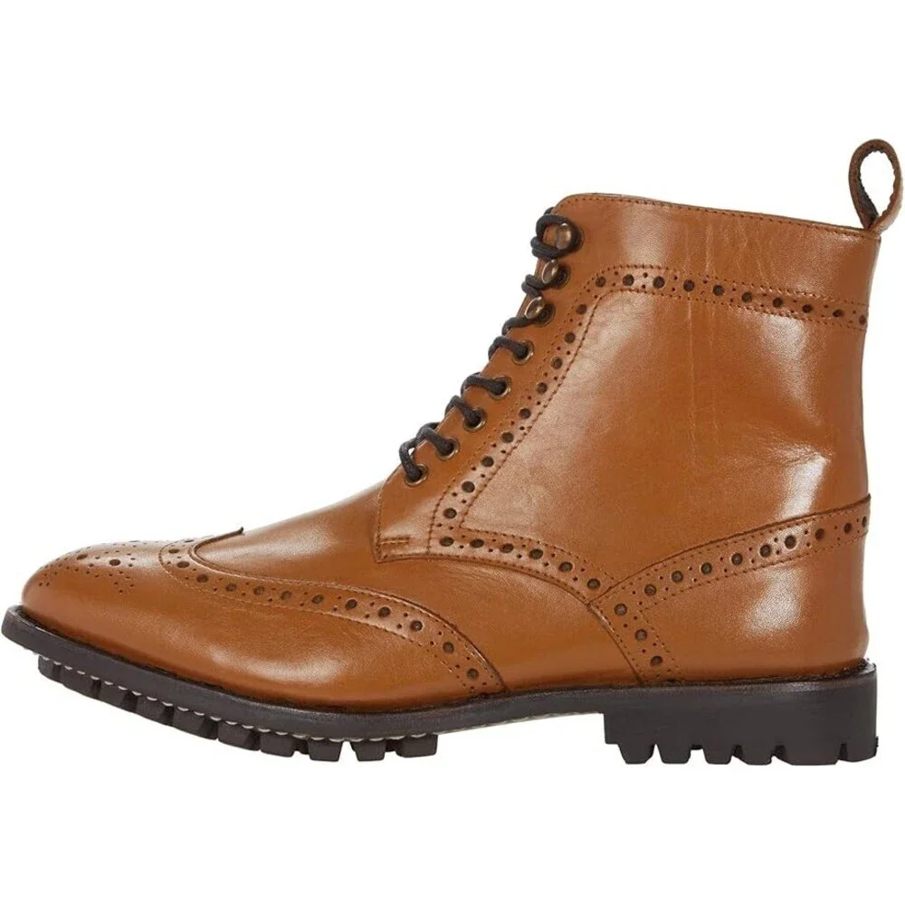 Anthony Veer Grant Boots Men's US 12 Brown Leather Wingtip Brogue Shoes ZPO2866